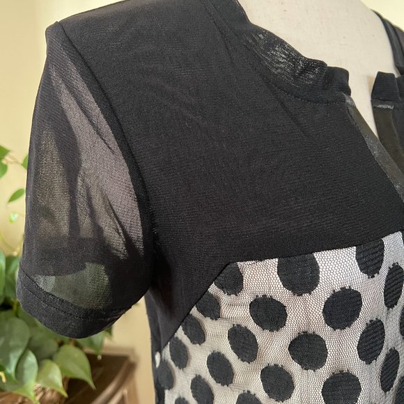 Clotheshead Black Sheer Polka Dot Dress w/ Ivory Underlay, sz M - Picture 3 of 10